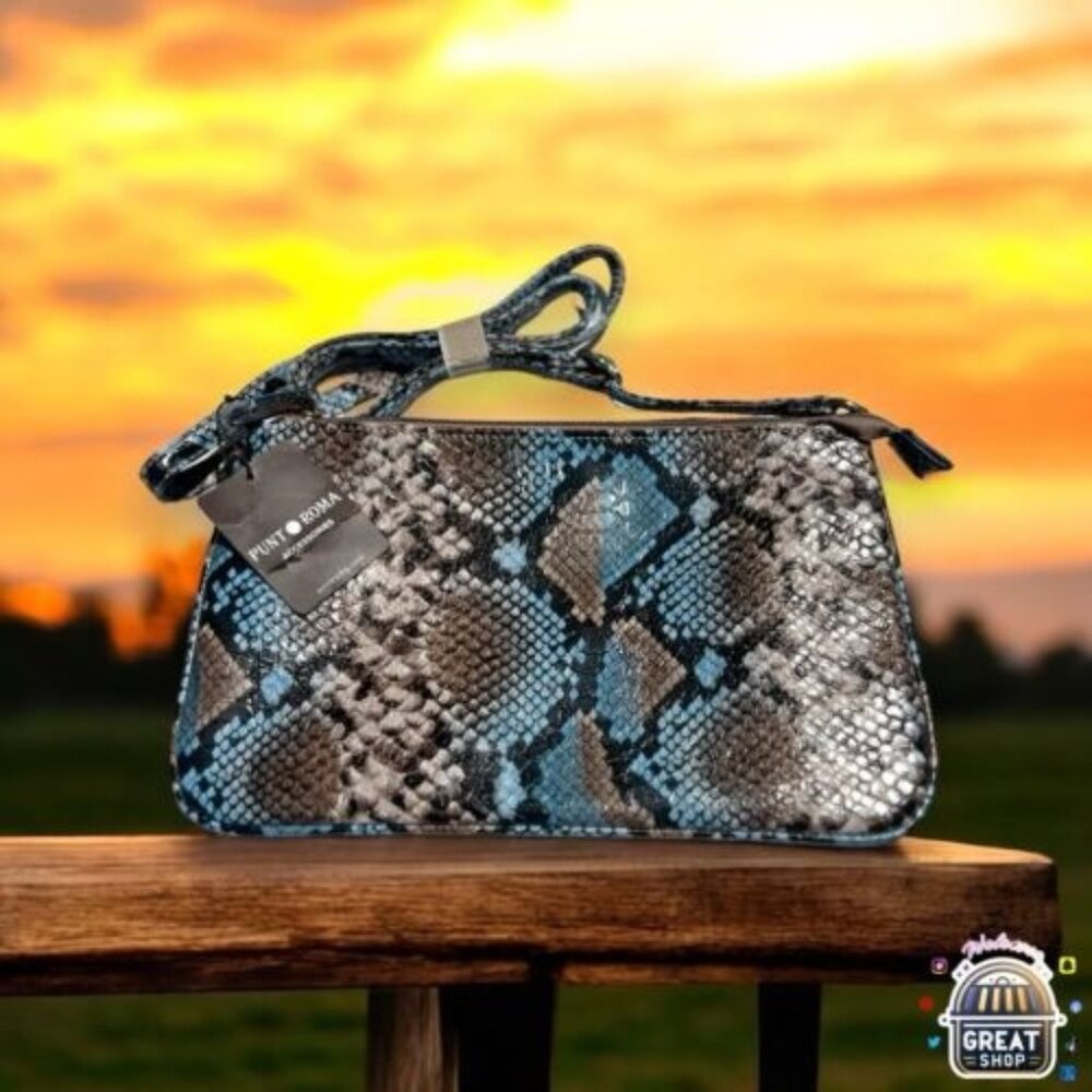 Python-Print Faux Leather Crossbody Bag With Adjustable Strap & Zipper Closure B